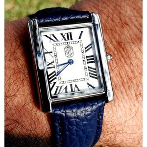 Pierre Lucerne 1888 Swiss Inspired Vintage Tank Design Men Dress Watch Blue Band